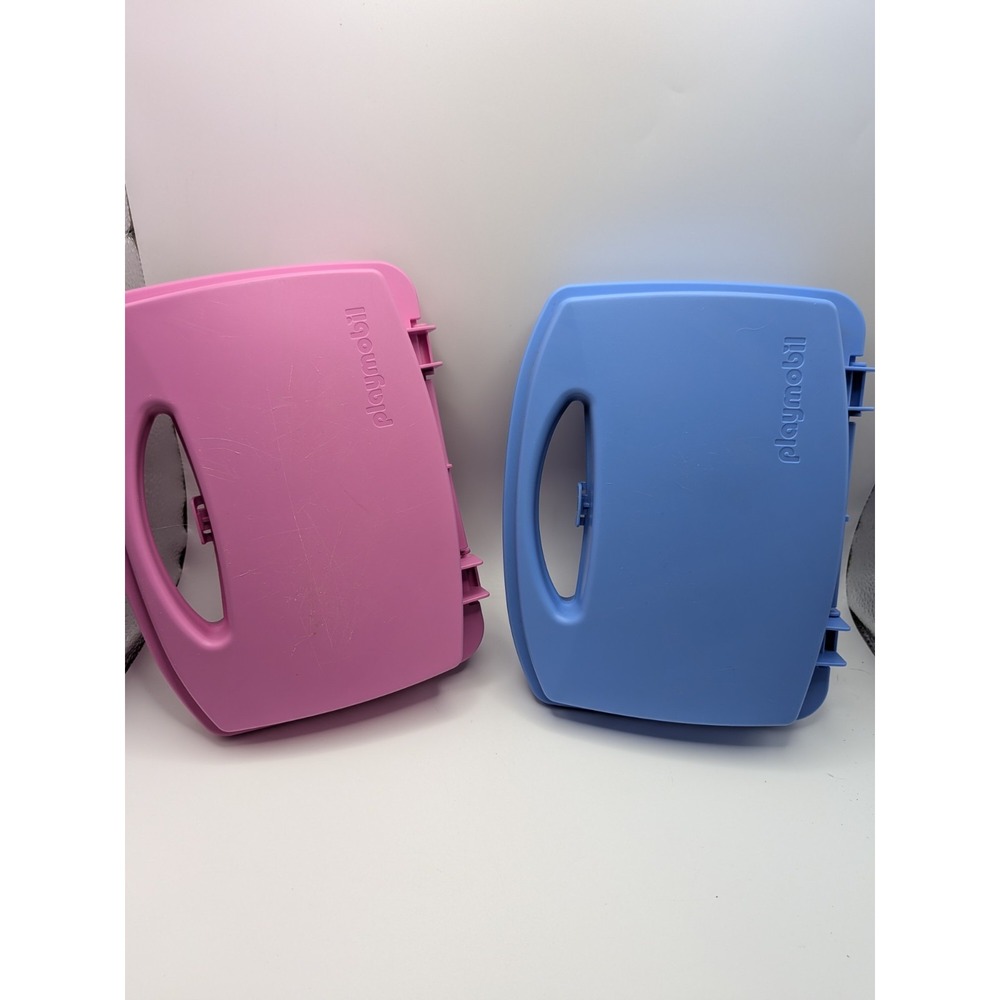 Playmobil Plastic Storage Carrying Case Lot 2 Empty Blue Pink Play Mobil